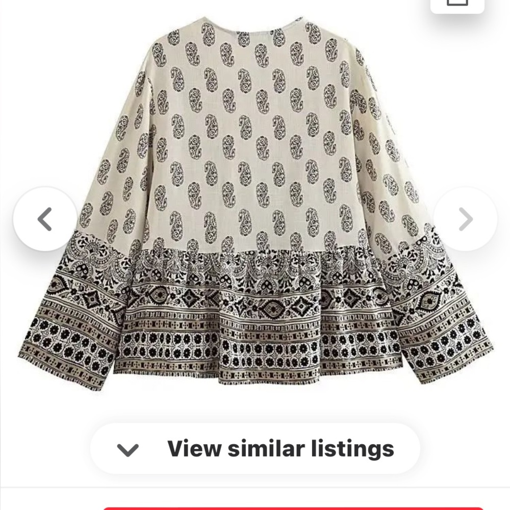 ZARA Linen paisley boho blouse ivory size S - Picture 5 of 17
